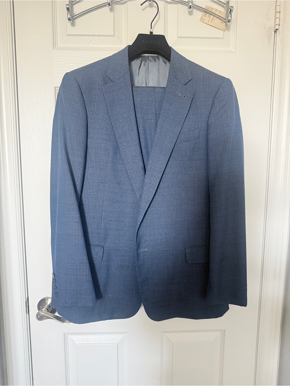 Armani Collezioni Men's Slate Blue Pinstripe Suit Jacket